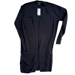 NWT Banana Republic Long Cardigan Sweater Black Open Front Cotton & Rayon Wm Med